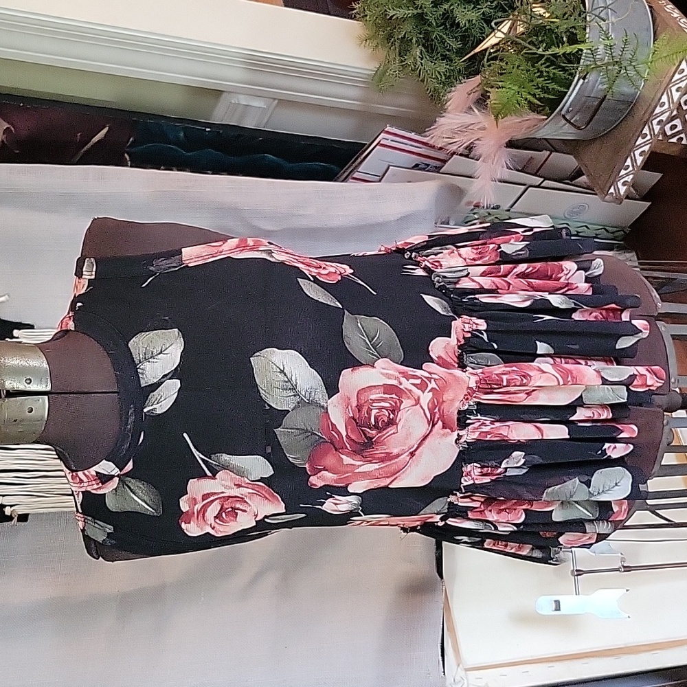 Ginger G Black & Pink Sheer Floral Blouse M